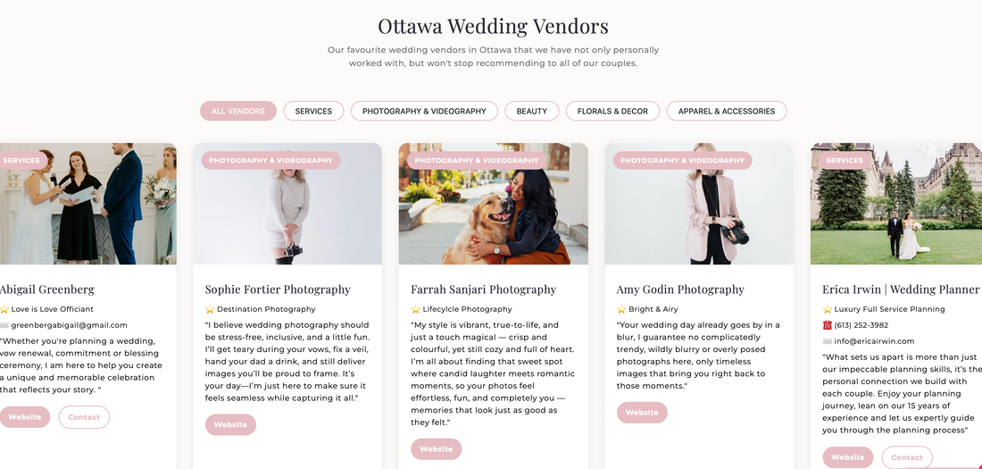 Ottawa Wedding Vendor Reccomendations
