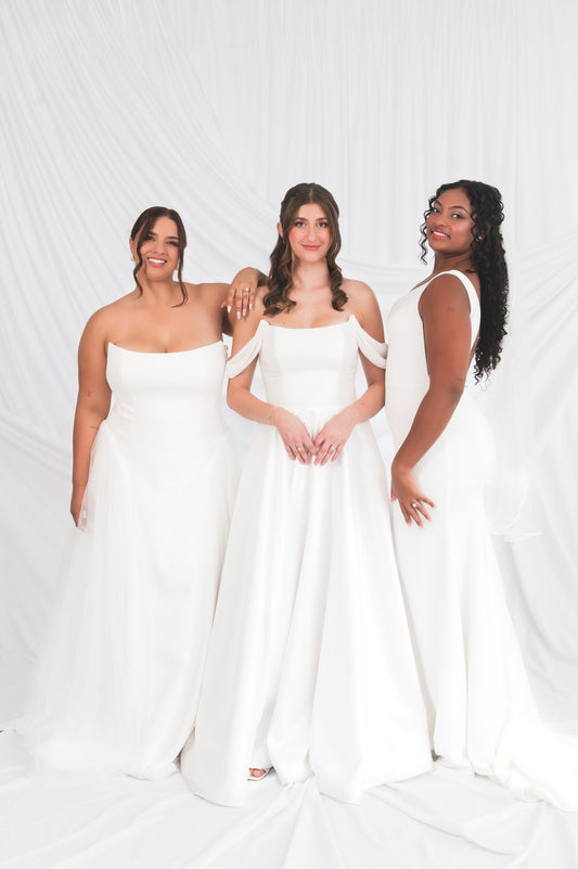 Three models at Always Knew Ottawa Size Inclusive Bridal Boutique