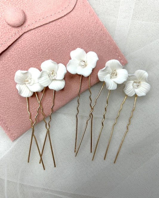 Handmade Porcelain Crystal Flower Pins