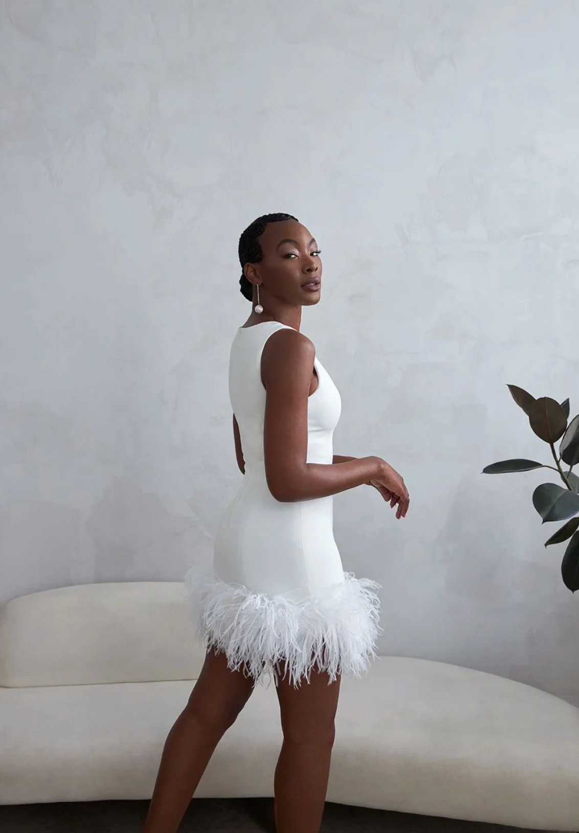 Ostrich feather mindi wedding dress