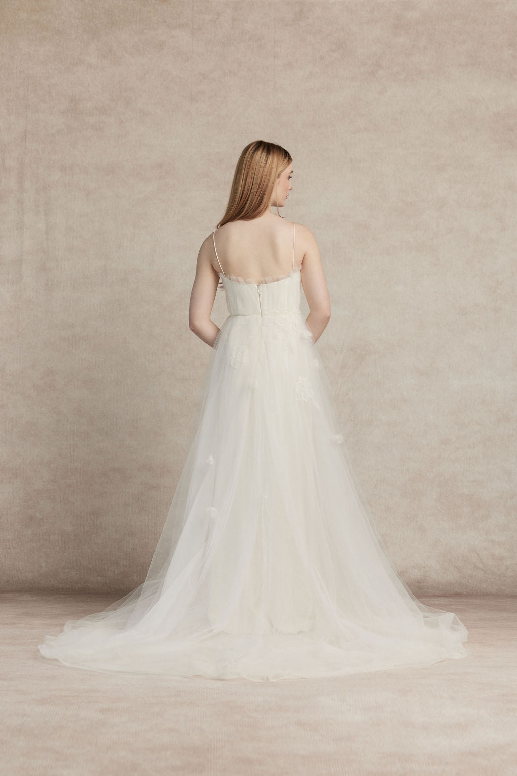 back of the elise by ouma floral applique delicate wedding gown