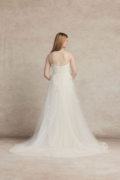 back of the elise by ouma floral applique delicate wedding gown