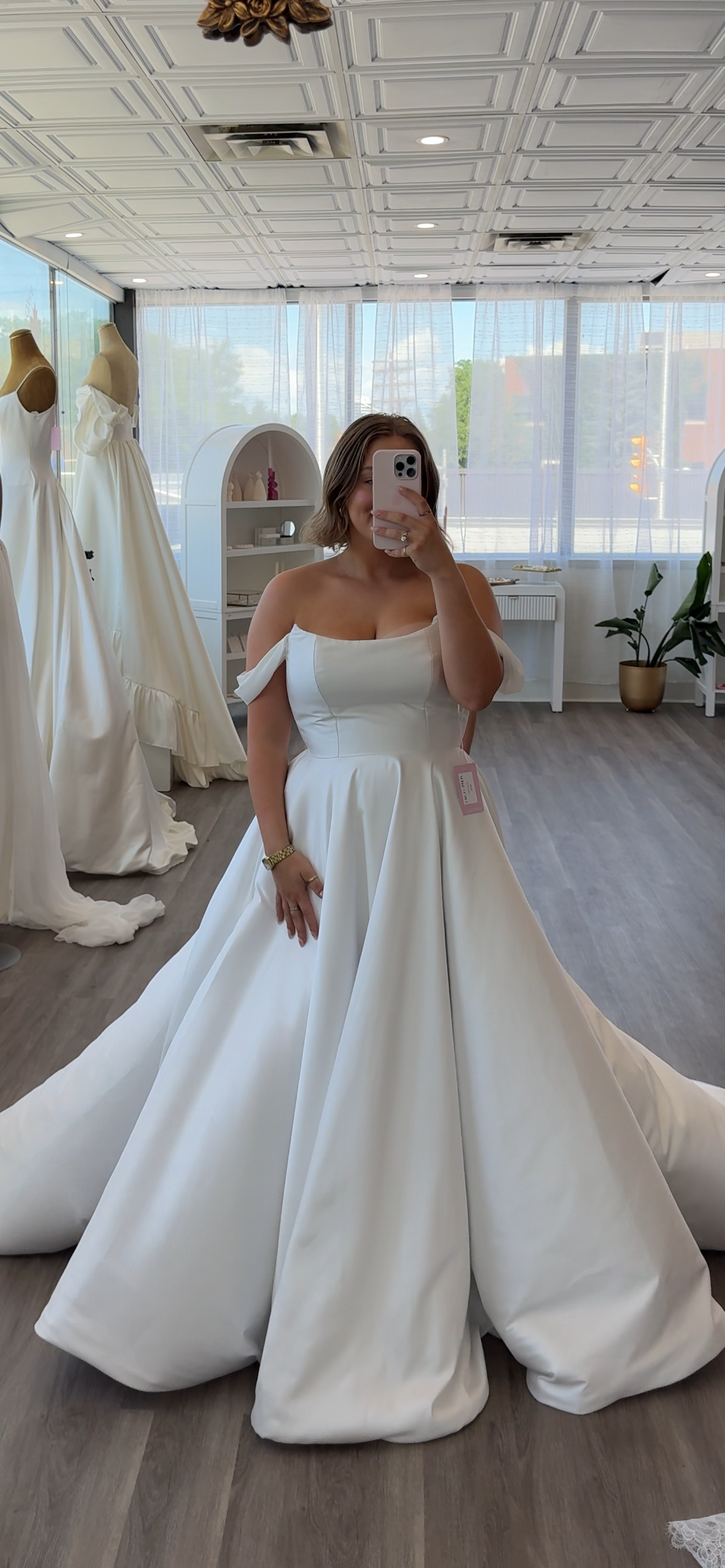 Aline Simple Mikado Dress with Off the Shoulder Pleats