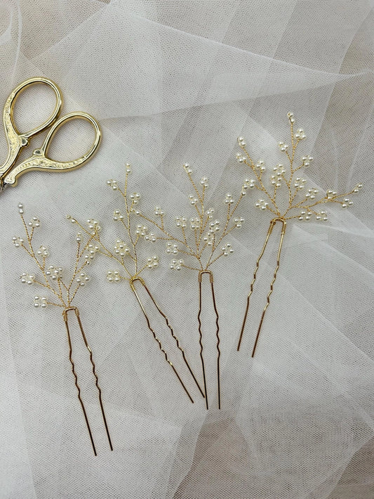 Gold Floral Beaded Hair Pin