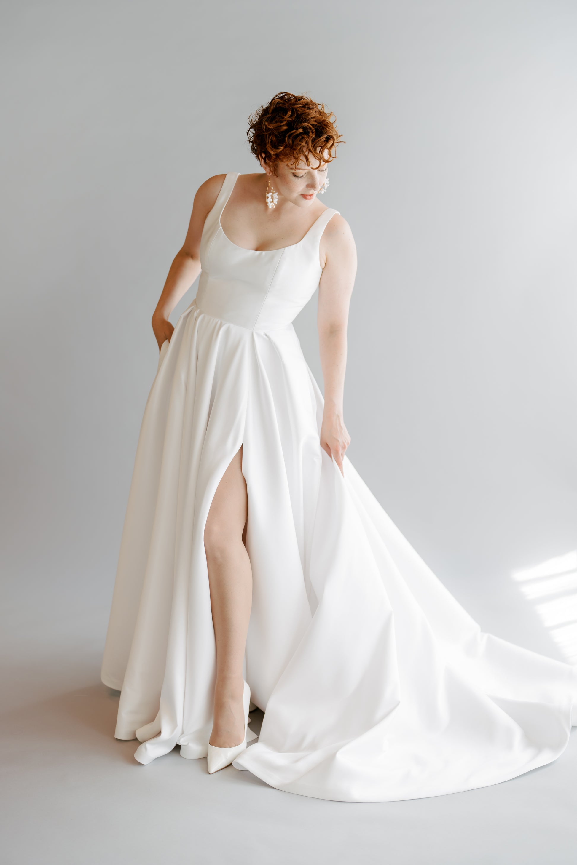 Model wearing the Sierra in mikado - full body front view