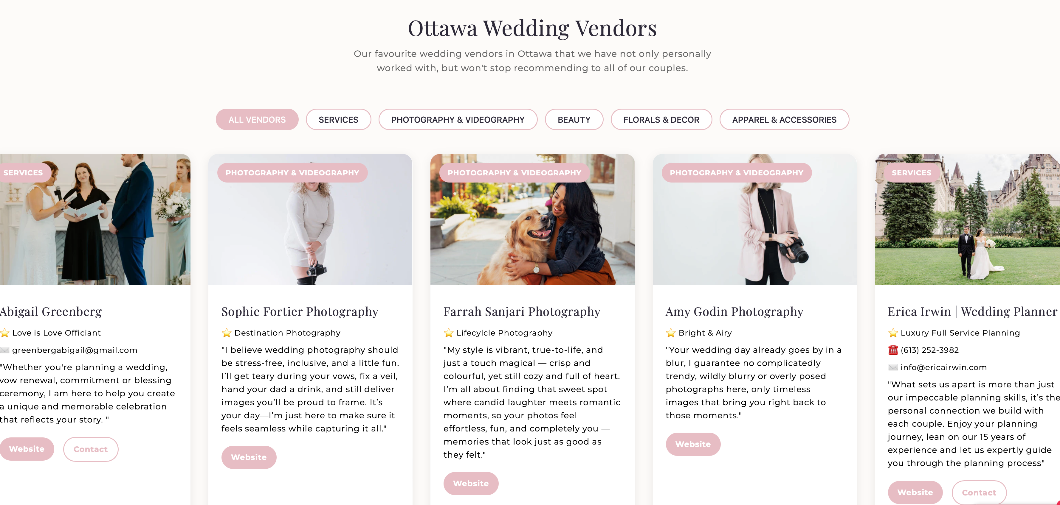 Ottawa Wedding Vendor Directory Preview