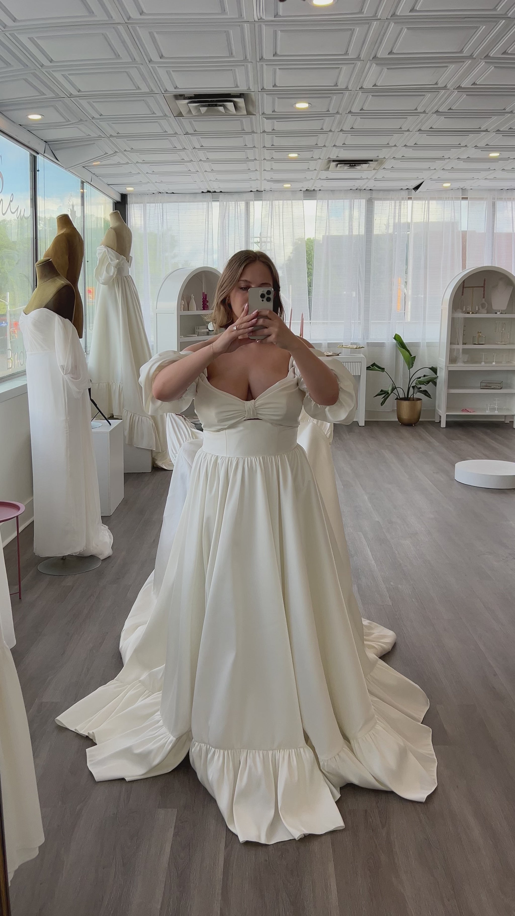 Ruffled Aline Mikado Wedding Dress with Peakaboo Bodice