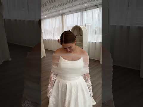 Poppy Clara Wedding Dress shown in a Lace wit the Matching Rose Topper
