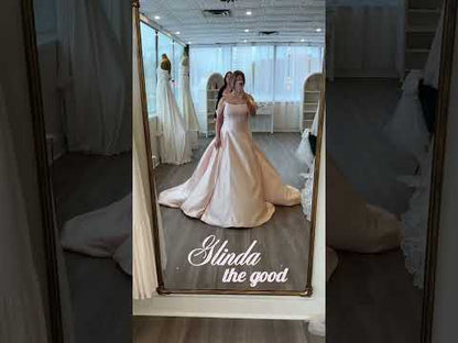 Wicked Inspired Wedding Dresses, Pink Satin Wedding Gown, off the shoulder