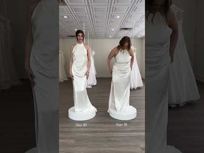 Two sizes of the Halter High Slit Wedding Gown, Laurene